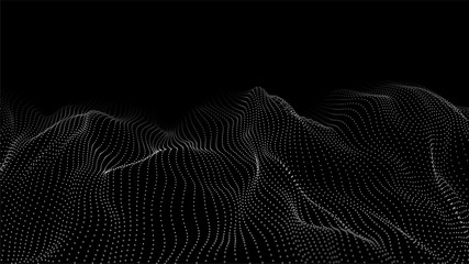 Vector abstract technology background. Big data visualization. Digital dynamic wave on dark background.