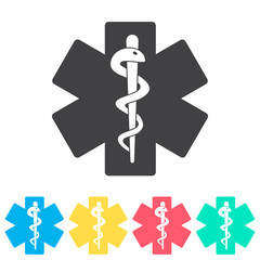 Life star medical snake multi color icon set. Simple glyph, flat vector of medical icons for ui and ux, website or mobile application