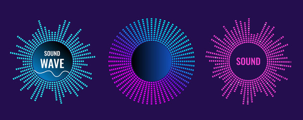 The musical symbol of the circular equalizer. Sound wave vector icon. Illustration isolated on dark background