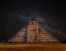Mayan Pyramid Of Kukulcan El Castillo In Chichen Itza At Night