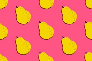 Wall Mural - Pear fruit pattern. Seamless summer background. Bright kitchen, home decor or healthy eating design. Cartoon flat design. Vector