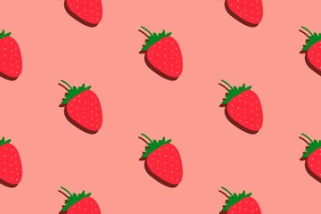 Wall Mural - Strawberry pattern. Seamless summer background. Bright kitchen, home decor or healthy eating design with cute berry drawing. Cartoon flat design. Vector
