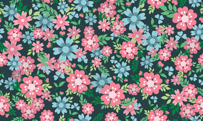 Wall Mural - Cute of flower pattern background for spring, with leaf and floral design.