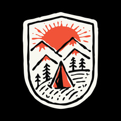 camp nature mountain line badge patch pin graphic illustration vector art t-shirt design