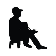 Lottery seller in Thailand silhouette vector