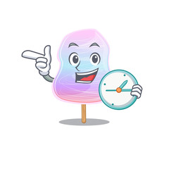 Sticker - cartoon character concept rainbow cotton candy having clock