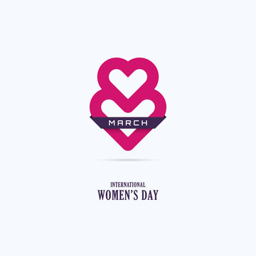 8 March icon in heart form, Womens Day lettering