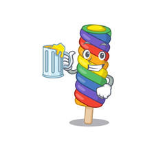 Canvas Print - Smiley rainbow ice cream mascot design with a big glass