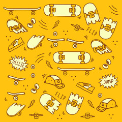 Seamless skateboard equipment doodle art