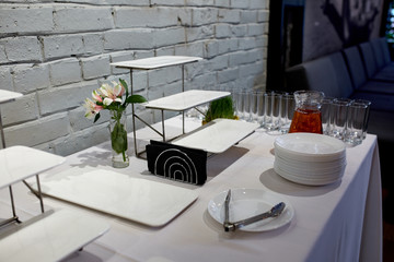 Table setting and food for catering