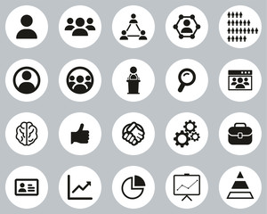 Poster - Human Resources Icons Black & White Flat Design Circle Set Big