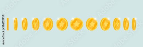 Fotomural Gold 3d coin turn around different position set for game or apps animation