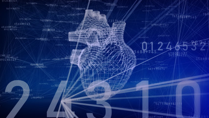 Poster - Human heart which consists of points and lines.