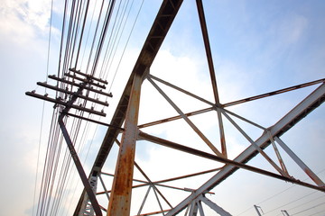 Structural steel bridge,Rama VI Bridge is a railway bridge over the Chao Phraya River in Bangkok,in Thailand,The form of a bridge in the olden days,often with steel structures.