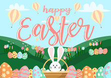 Happy Easter Card With Bunny And Eggs