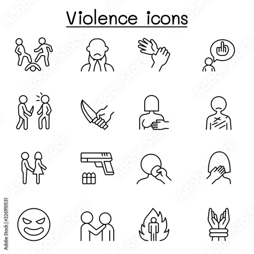 Cuadros en Lienzo Violence, human trafficking, abuse, sexual harassment icon set in thin line styl