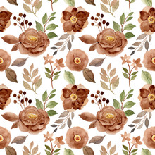 Brown Floral Beautiful Watercolor Seamless Pattern