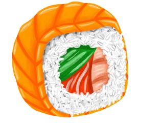 Wall Mural - Illustration of Sushi on white background. Japanese food in hand drawn style.