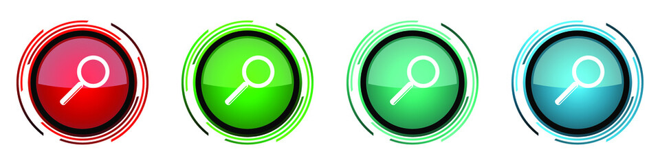 Aufkleber - Search round glossy vector icons, set of buttons for webdesign, internet and mobile phone applications in four colors options isolated on white background