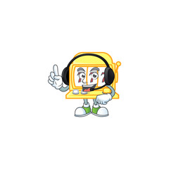 Canvas Print - Sweet golden slot machine cartoon character design speaking on a headphone