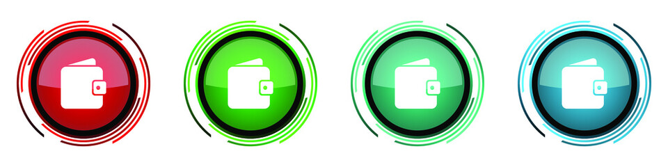 Leinwandbilder - Purse, wallet round glossy vector icons, set of buttons for webdesign, internet and mobile phone applications in four colors options isolated on white background