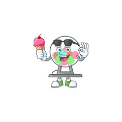 Poster - Lottery machine ball mascot cartoon style eating an ice cream