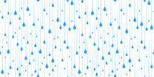 Vector Seamless Pattern With Blue Rain Drops. Abstract Minimalist Illustration Of Drops On White Background