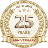 Fototapeta Tulipany - 25 years anniversary vector golden design background for celebration, congratulation and birthday card, logo