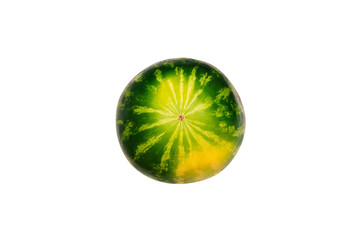 Bottom of watermelon isolated on a white background. Yellow footprint from lying on the ground.