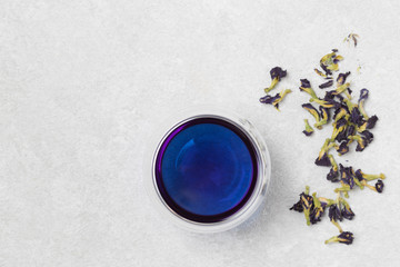 Blue tea Anchan, Clitoria, Butterfly Pea. Cup blue tea. Healthy detox herbal drink.