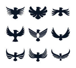 Sticker - Isolated eagle bird silhouette style icon set vector design