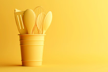 Kitchen Cooking Spoons Minimal Style Image. 3d Render