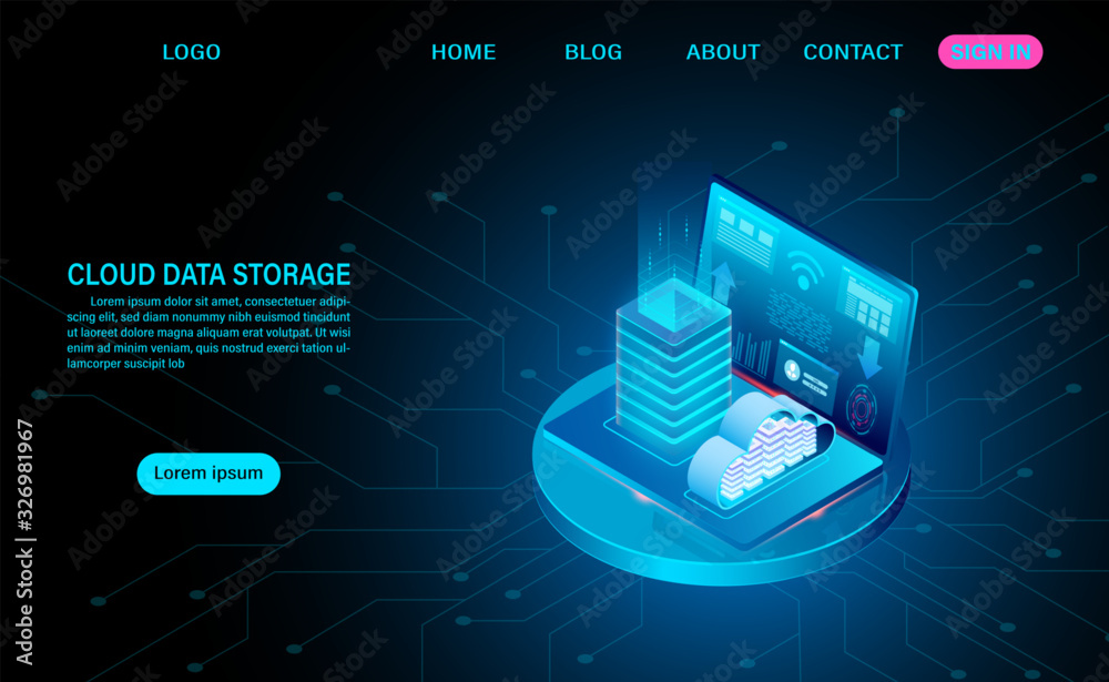 Cloud data storage and server room. server rack with cloud. online ...