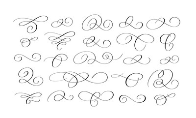 Vector doodle ink pen calligraphy flourish set