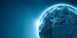Europa aus dem Weltraum nachts mit Beleuchtung, 3D Rendering Planet Erde mit Netzwerk