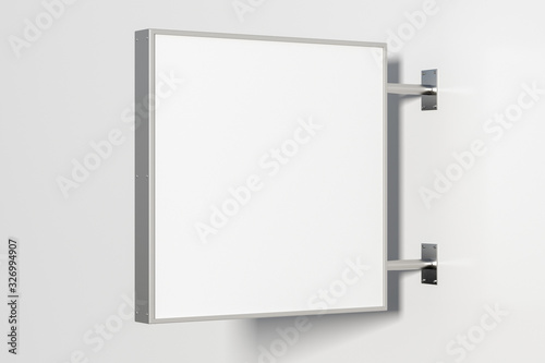 Fotomural Square singboard or signage isolated on the white wall with blank white sign mock up