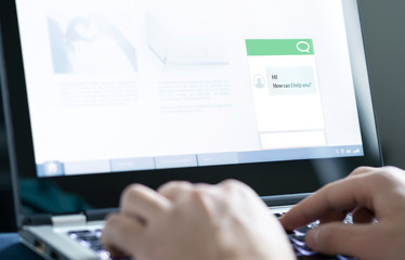 chatbot or live chat with customer help assistant on business website. ai technology and conversatio