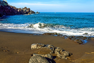 beautiful landscapes of the black sandy beaches of Tenerife