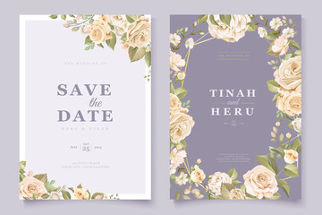 elegant wedding invitation card with floral and leaves