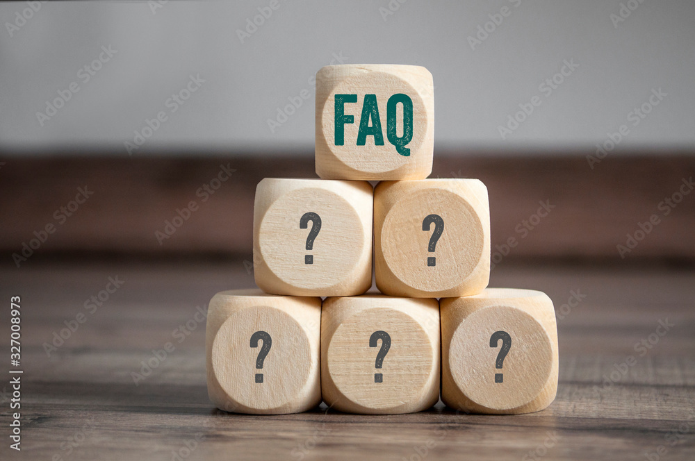 Cubes and dice with acronym faq frequently asked questions - obrazy, fototapety, plakaty 