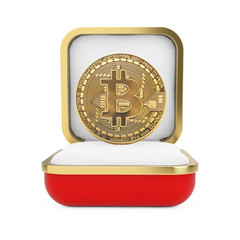 Aufkleber - Digital Golden Cryptocurrency Bitcoin Coin in the Red Gift Box. 3d Rendering
