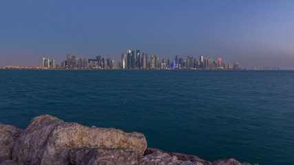 Poster - Skyline of Doha night to day transition timelapse in Qatar