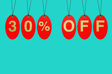 Poster - Red Sale Tags with 30 Percent Off Sign. 3d Rendering