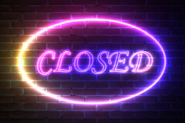 Poster - Ellipse Neon Light Frame with Closed Sign. 3d Rendering