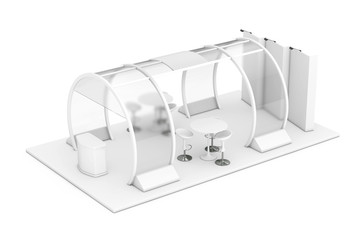 Poster - White Trade Commercial Exhibition Stand in Clay Style. 3d Rendering