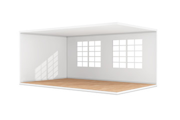 Poster - Empty Room Interior with Large Windows and Wooden Parquet Floor. 3d Rendering