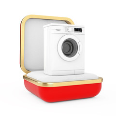Aufkleber - Modern White Washing Machine in the Red Gift Box. 3d Rendering