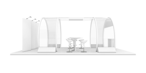 Poster - White Trade Commercial Exhibition Stand in Clay Style. 3d Rendering