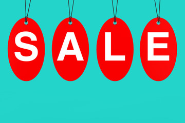 Poster - Red Tags with Sale Sign. 3d Rendering