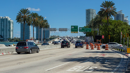 The Miami Beach Traffic in the highway in Florida